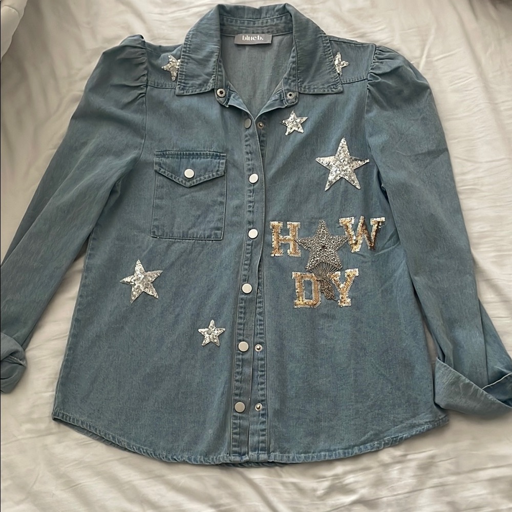 Denim Shirt with Star Embellishments